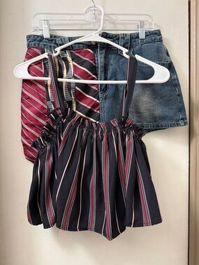 Striped Navy Mini Skirt with Pink and Cream Accents - Women's